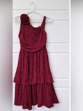 Speechless Girls Metallic Wine Red Tiered Rosette Dress